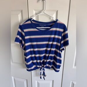 American Eagle Blue Multicolor Striped Shirt